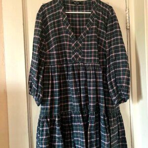 Madewell Green Plaid Tiered Dress, size 10